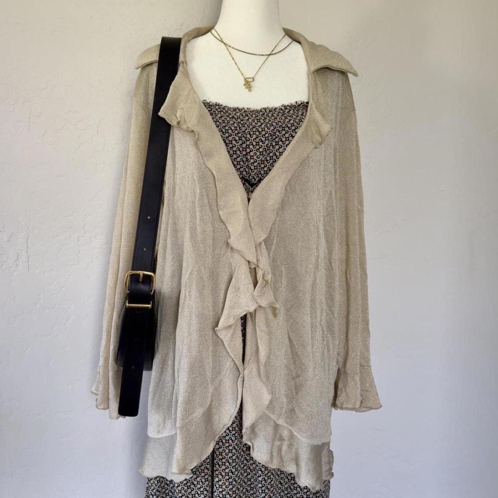 Vintage Ruffled Sparkly Cream Cardigan Shawl